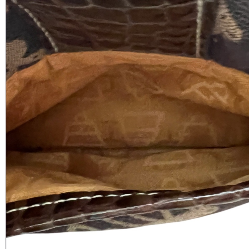 Kathy Van Zeeland small canvas brown & tan crossbody purse with a crown design - Picture 5 of 8